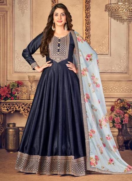 Blue Colour Aanaya VOL 141 New Designer Festive Wear Silk Anarkali suit Collection 4103